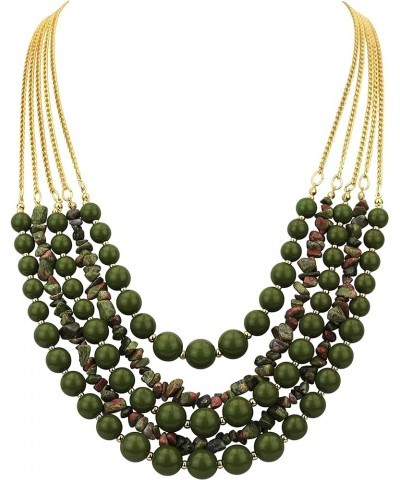 Long Statement Vintage 5 Layer Stone Acrylic Beads Necklace Women Olive $10.50 Necklaces