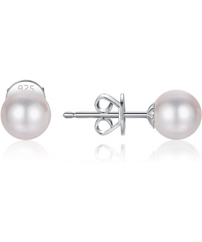 Pearl Stud Earrings for Women 925 Sterling Silver Sensitive Genuine 5mm White Real Round Freshwater Cultured Pearls Everyday ...