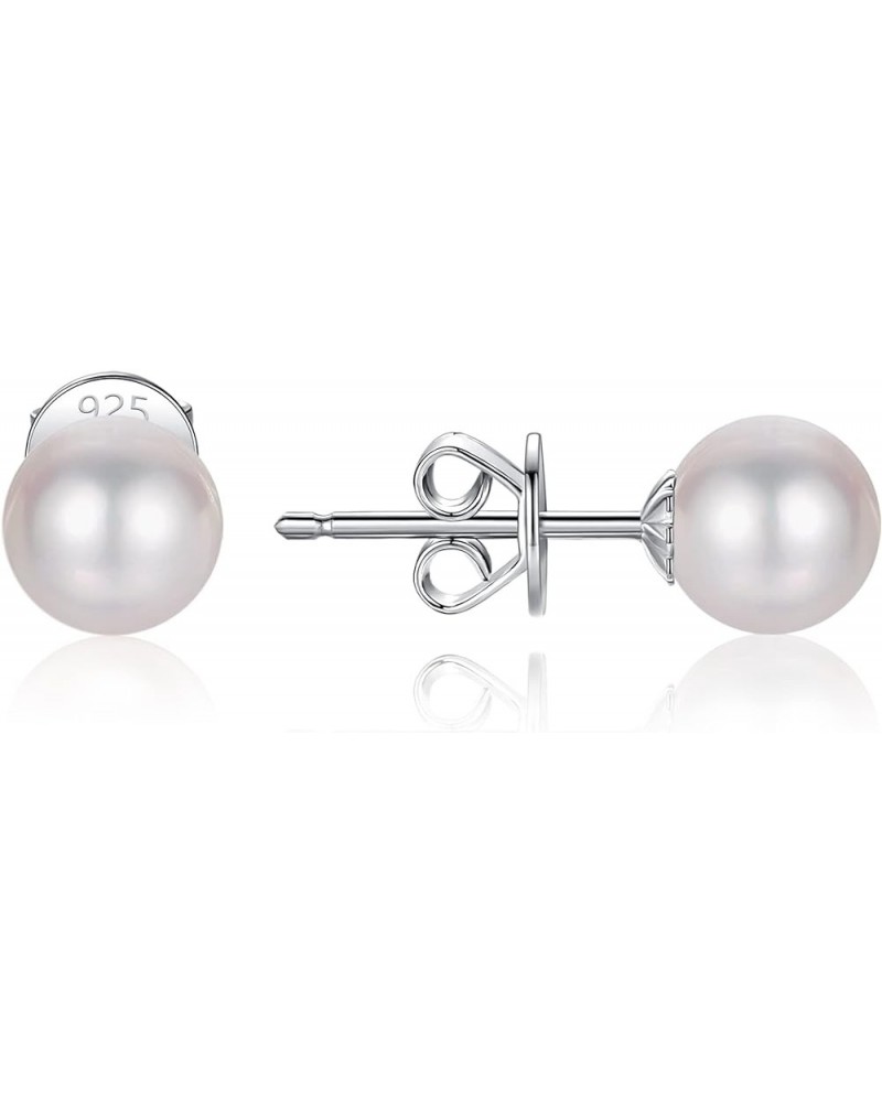 Pearl Stud Earrings for Women 925 Sterling Silver Sensitive Genuine 5mm White Real Round Freshwater Cultured Pearls Everyday ...