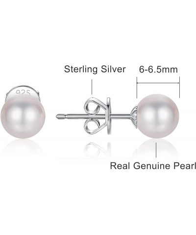 Pearl Stud Earrings for Women 925 Sterling Silver Sensitive Genuine 5mm White Real Round Freshwater Cultured Pearls Everyday ...