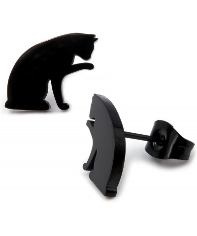 Stainless Steel Cute Black Cat Silhouette Post Stud Earrings Arch Back Cleaning Cleaning Hand $9.51 Earrings