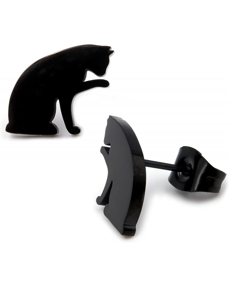 Stainless Steel Cute Black Cat Silhouette Post Stud Earrings Arch Back Cleaning Cleaning Hand $9.51 Earrings