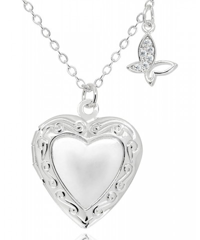 Love Heart Locket and Butterfly Pendant Necklace for Women Rhodium Silver Photo Lockets that Hold Picture Jewelry Christmas G...