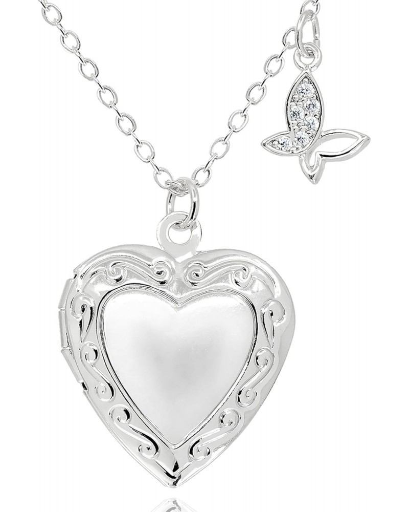 Love Heart Locket and Butterfly Pendant Necklace for Women Rhodium Silver Photo Lockets that Hold Picture Jewelry Christmas G...