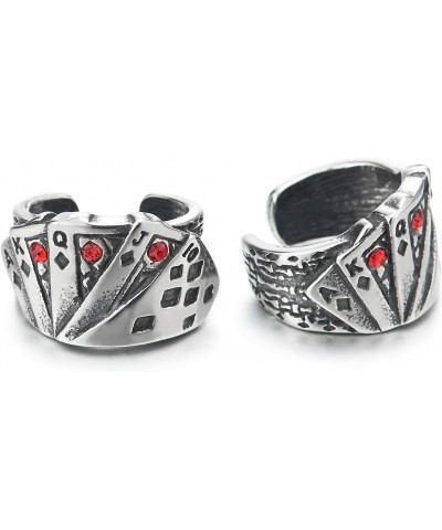 Mens Women Steel Vintage Poker Cards Ear Cuff Ear Clip Non-Piercing Clip On Earrings with Red CZ $9.24 Earrings