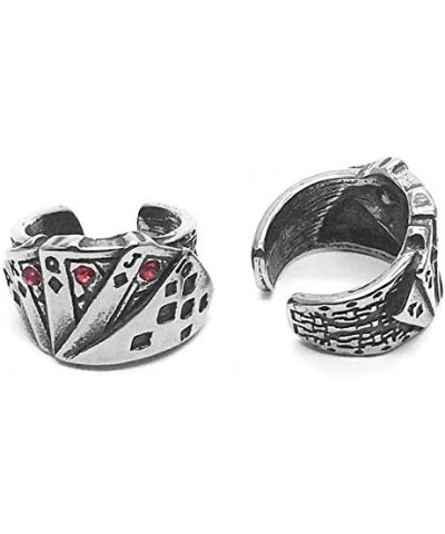 Mens Women Steel Vintage Poker Cards Ear Cuff Ear Clip Non-Piercing Clip On Earrings with Red CZ $9.24 Earrings