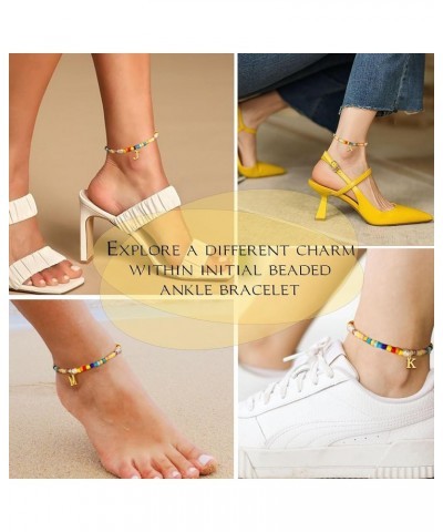 Initial Ankle Bracelets for Women Boho Beaded Anklet Bracelet Gifts for Teen Girls Coloful Bead Letter Gold Plated Charm A-Z ...