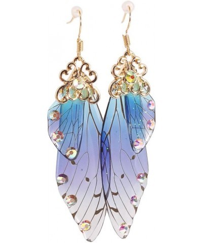 CH Handmade Fairy Simulation Butterfly Wing Earrings Foil Rhinestone Earring Romantic Jewelry Golden Blue $6.30 Earrings