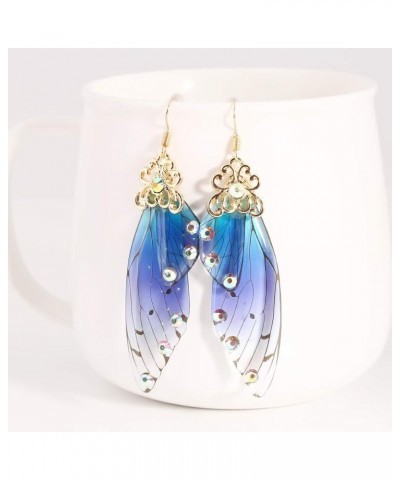 CH Handmade Fairy Simulation Butterfly Wing Earrings Foil Rhinestone Earring Romantic Jewelry Golden Blue $6.30 Earrings