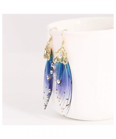 CH Handmade Fairy Simulation Butterfly Wing Earrings Foil Rhinestone Earring Romantic Jewelry Golden Blue $6.30 Earrings