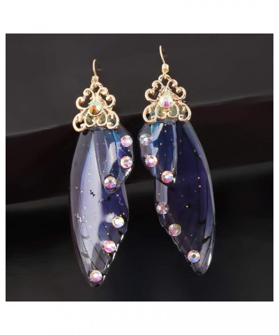 CH Handmade Fairy Simulation Butterfly Wing Earrings Foil Rhinestone Earring Romantic Jewelry Golden Blue $6.30 Earrings