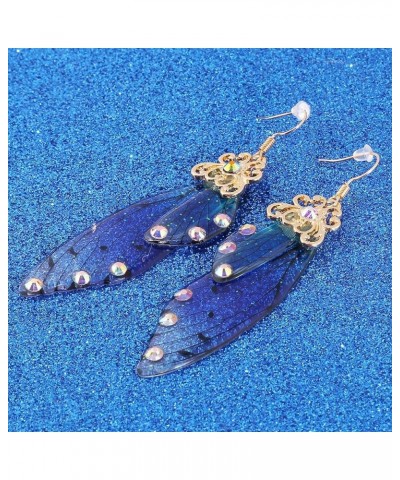 CH Handmade Fairy Simulation Butterfly Wing Earrings Foil Rhinestone Earring Romantic Jewelry Golden Blue $6.30 Earrings