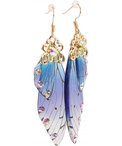 CH Handmade Fairy Simulation Butterfly Wing Earrings Foil Rhinestone Earring Romantic Jewelry Golden Blue $6.30 Earrings