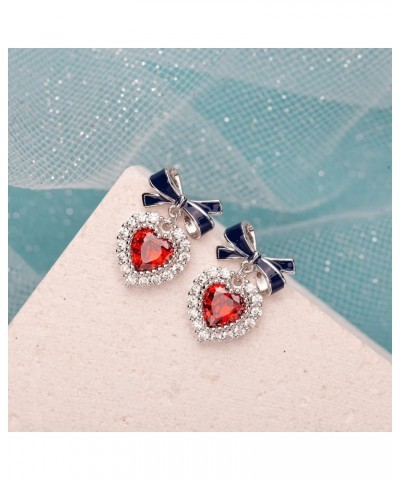 Heart Crystal Earrings, Silver Plated Heart Earrings, Crystal Dangle Earrings for Women Fashion Jewelry Patriotic Earrings $7...