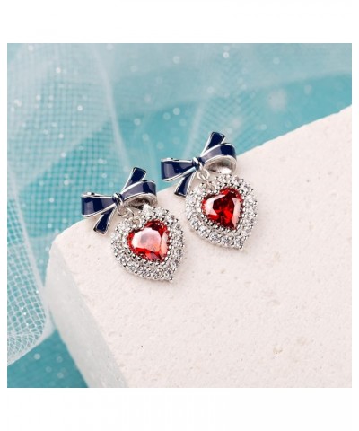 Heart Crystal Earrings, Silver Plated Heart Earrings, Crystal Dangle Earrings for Women Fashion Jewelry Patriotic Earrings $7...