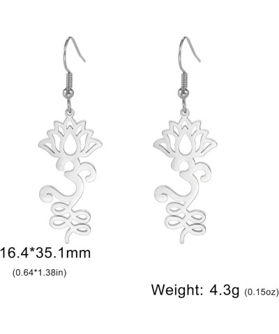 Lotus Unalome Necklace Stainless Steel Lotus Flower Yoga Symbol Drop Earrings Inspirational Buddhism Jewelry for Women Girls ...