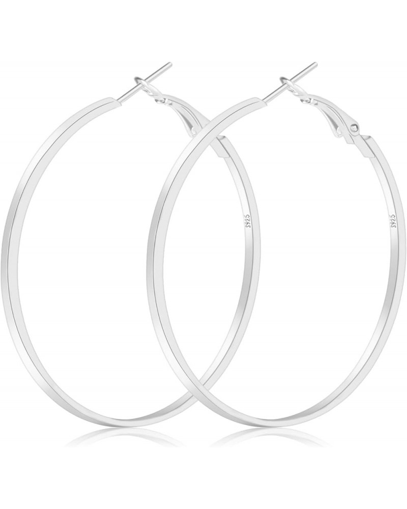 Large Silver Hoop Earrings for Women,Lightweight Flat 925 Sterling Silver Hoop Earrings, Large Oval Hoop Earrings Big Silver ...