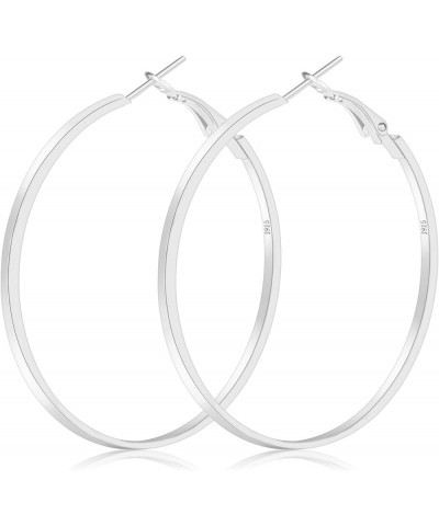 Large Silver Hoop Earrings for Women,Lightweight Flat 925 Sterling Silver Hoop Earrings, Large Oval Hoop Earrings Big Silver ...