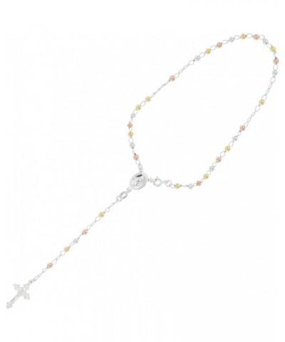 Solid 925 Sterling Silver Tricolor 3mm-5mm Italian Virgin Mary Rosary Bead Cross Necklace | Made In Italy | 925 Sterling Silv...