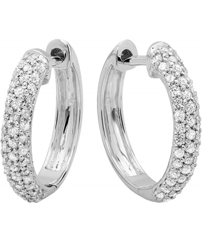 0.48 Carat (ctw) Round White Diamond Hinged Post Huggies Hoop Earrings for Her in Gold White Gold 18K - Metal Stamp $178.28 E...