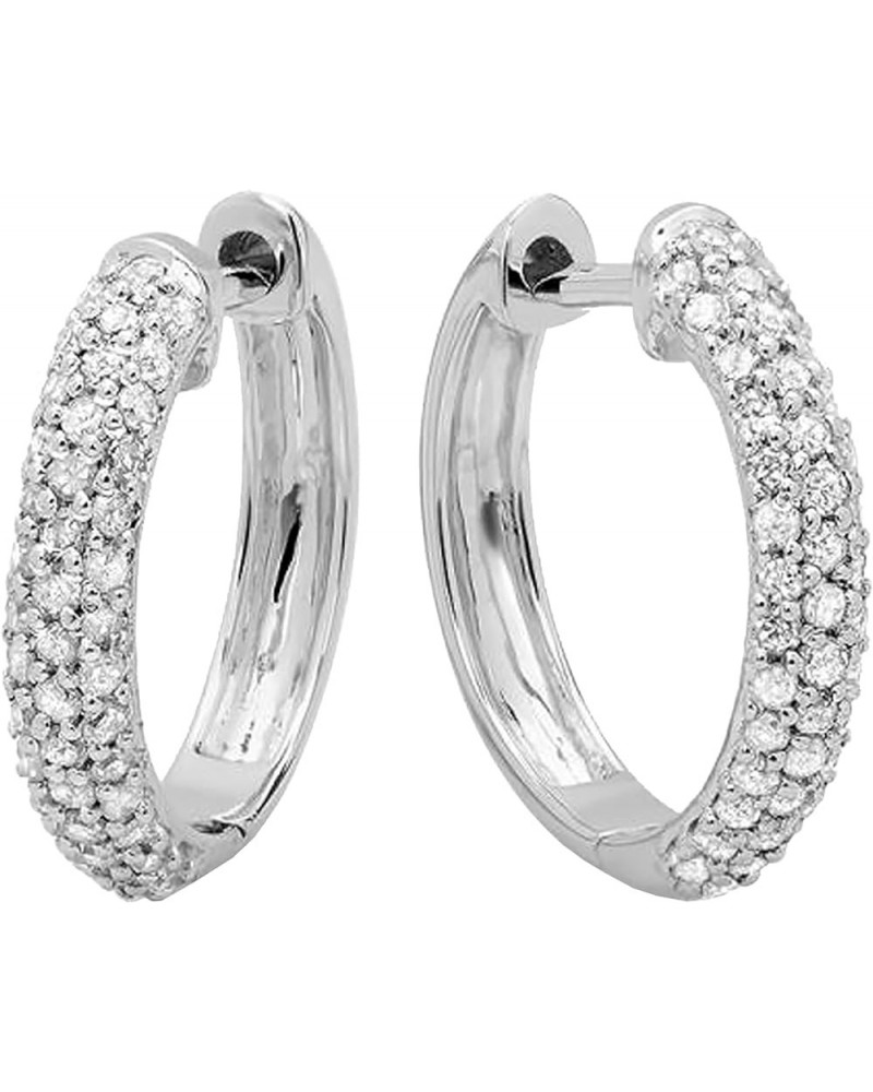 0.48 Carat (ctw) Round White Diamond Hinged Post Huggies Hoop Earrings for Her in Gold White Gold 18K - Metal Stamp $178.28 E...