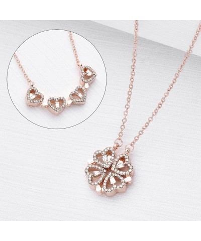 Heart Pendant Necklaces Stainless Steel Foldable Cute Four Leaf Clover Necklace for Girlfriend rose gold $7.77 Necklaces