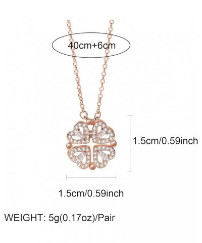 Heart Pendant Necklaces Stainless Steel Foldable Cute Four Leaf Clover Necklace for Girlfriend rose gold $7.77 Necklaces