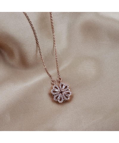 Heart Pendant Necklaces Stainless Steel Foldable Cute Four Leaf Clover Necklace for Girlfriend rose gold $7.77 Necklaces