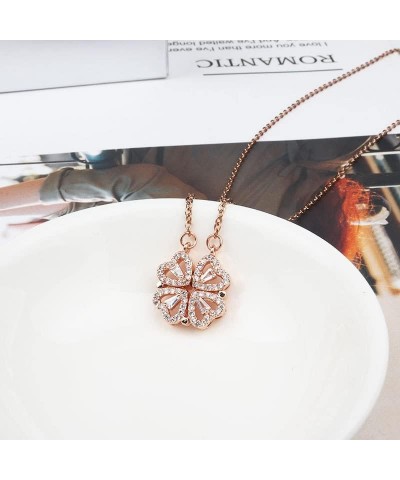 Heart Pendant Necklaces Stainless Steel Foldable Cute Four Leaf Clover Necklace for Girlfriend rose gold $7.77 Necklaces