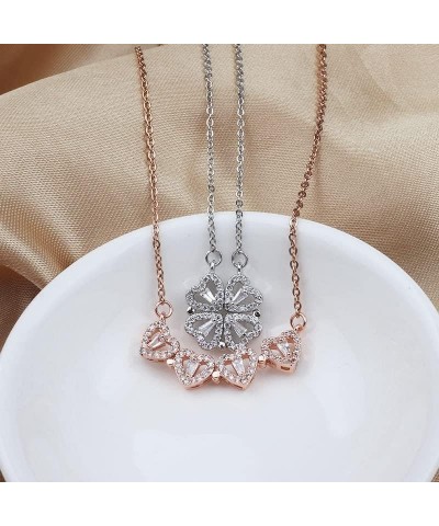 Heart Pendant Necklaces Stainless Steel Foldable Cute Four Leaf Clover Necklace for Girlfriend rose gold $7.77 Necklaces