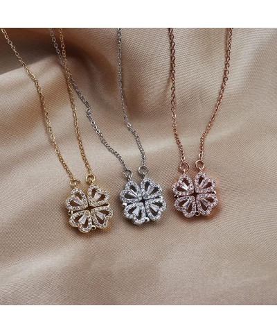 Heart Pendant Necklaces Stainless Steel Foldable Cute Four Leaf Clover Necklace for Girlfriend rose gold $7.77 Necklaces