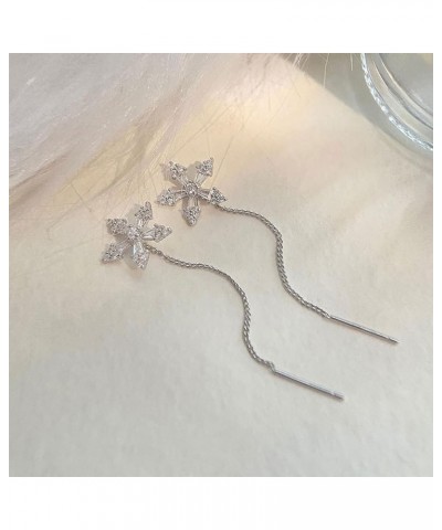 Tassel Shiny Rhinestone Fringe Flower Earrings Threader Chain Flowers Dangle Earrings for Women Girls sliver $7.97 Earrings