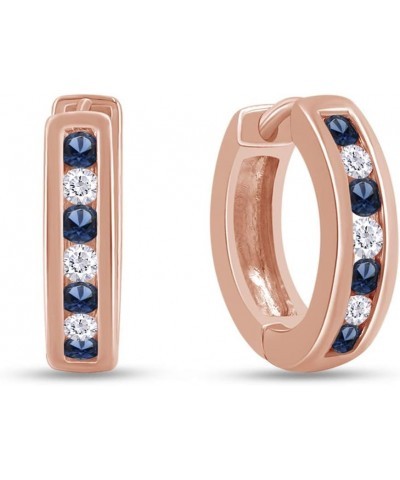 Blue Simulated Sapphire & White Cubic Zirconia Huggie Stud Earrings In 14k Gold Over Sterling Silver rose-gold-plated-silver ...