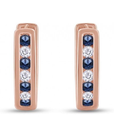 Blue Simulated Sapphire & White Cubic Zirconia Huggie Stud Earrings In 14k Gold Over Sterling Silver rose-gold-plated-silver ...