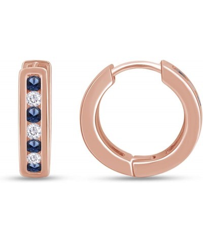 Blue Simulated Sapphire & White Cubic Zirconia Huggie Stud Earrings In 14k Gold Over Sterling Silver rose-gold-plated-silver ...