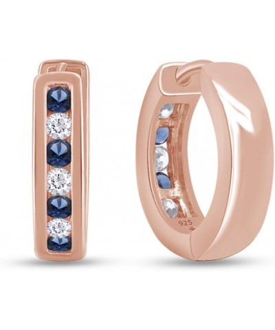 Blue Simulated Sapphire & White Cubic Zirconia Huggie Stud Earrings In 14k Gold Over Sterling Silver rose-gold-plated-silver ...