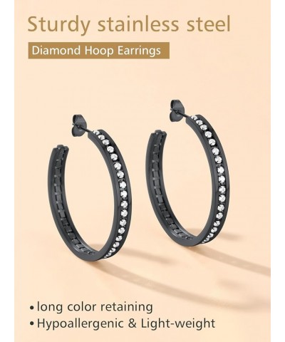 Sparkly Hoop Earrings for Women Stainless Steel/Gold Plated/Black Hoops with Cubic Zirconia Inlaid Hypoallegenic Jewelry 40mm...