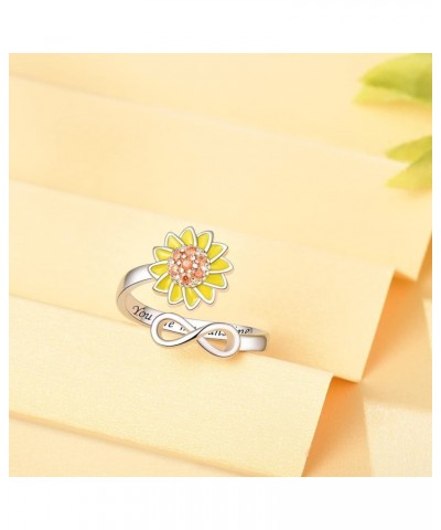 S925 Sterling Silver Fidget Ring for Women Adjustable Open Ring Sunflower You are My Sunshine Spinning Ring Anti Anxiety Stre...