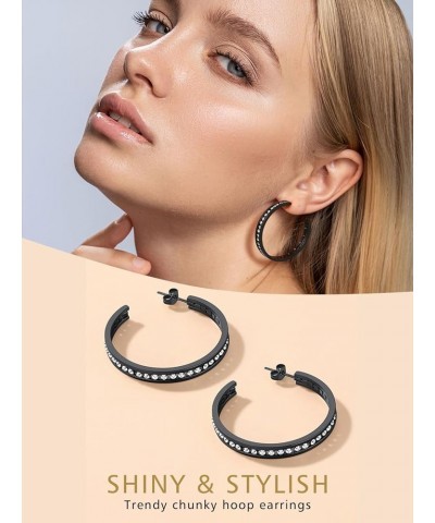 Sparkly Hoop Earrings for Women Stainless Steel/Gold Plated/Black Hoops with Cubic Zirconia Inlaid Hypoallegenic Jewelry 40mm...