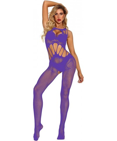 Womens Fishnet Bodystocking Sparkle Rhinestone Sexy Mesh Full Body Stockings Babydoll Teddy Bodycon Jumpsuit Lingerie Zu4-pur...