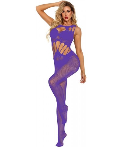 Womens Fishnet Bodystocking Sparkle Rhinestone Sexy Mesh Full Body Stockings Babydoll Teddy Bodycon Jumpsuit Lingerie Zu4-pur...