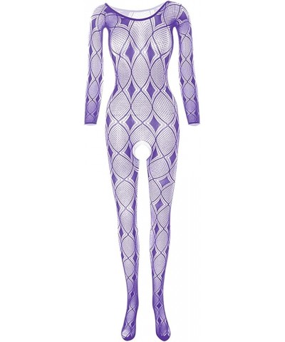 Womens Fishnet Bodystocking Sparkle Rhinestone Sexy Mesh Full Body Stockings Babydoll Teddy Bodycon Jumpsuit Lingerie Zu4-pur...