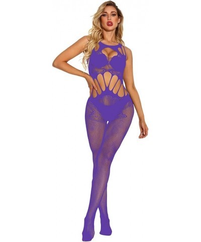 Womens Fishnet Bodystocking Sparkle Rhinestone Sexy Mesh Full Body Stockings Babydoll Teddy Bodycon Jumpsuit Lingerie Zu4-pur...