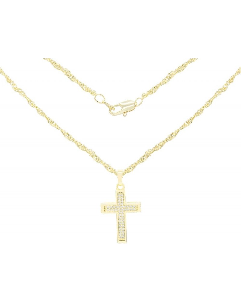 BEBERLINI Cross Charm Pendant 14K Gold Filled Rope Box Curb Chain Necklace Set Lobster Clasp Fashion Cubic Zirconia Jewelry G...