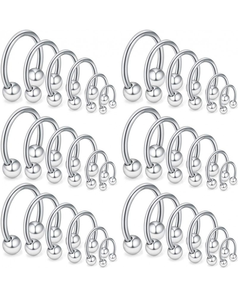 24-36PCS 16G 14G 12G Surgical Steel Nose Septum Horseshoe Earring Eyebrow Tongue Lip Nipple Helix Tragus Piercing Rings 6-19m...