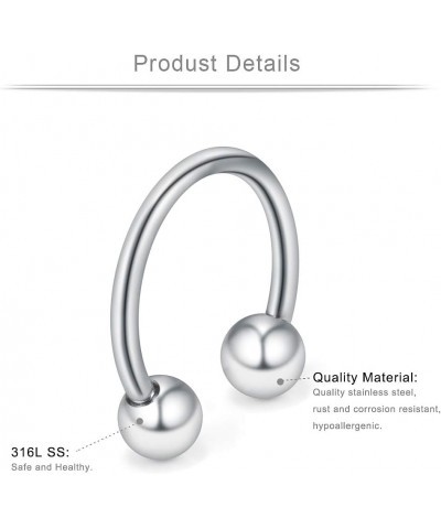 24-36PCS 16G 14G 12G Surgical Steel Nose Septum Horseshoe Earring Eyebrow Tongue Lip Nipple Helix Tragus Piercing Rings 6-19m...