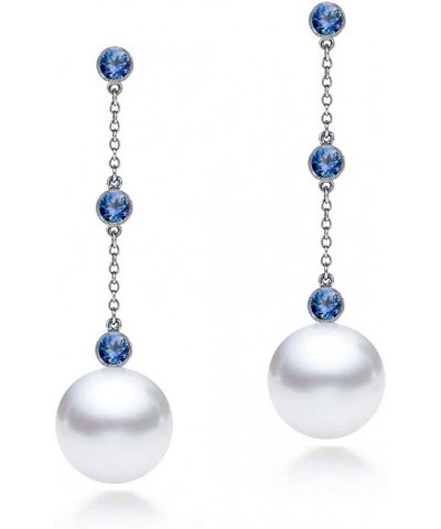 14k White Gold AAAA Quality Japanese Akoya Cultured Pearl Blue Sapphire Dangle Earrings for Women - 7.5-8mm $111.30 Earrings