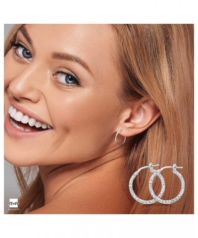 Women's 925 Sterling Silver Hoop Earrings Textured Hoops $9.84 Earrings