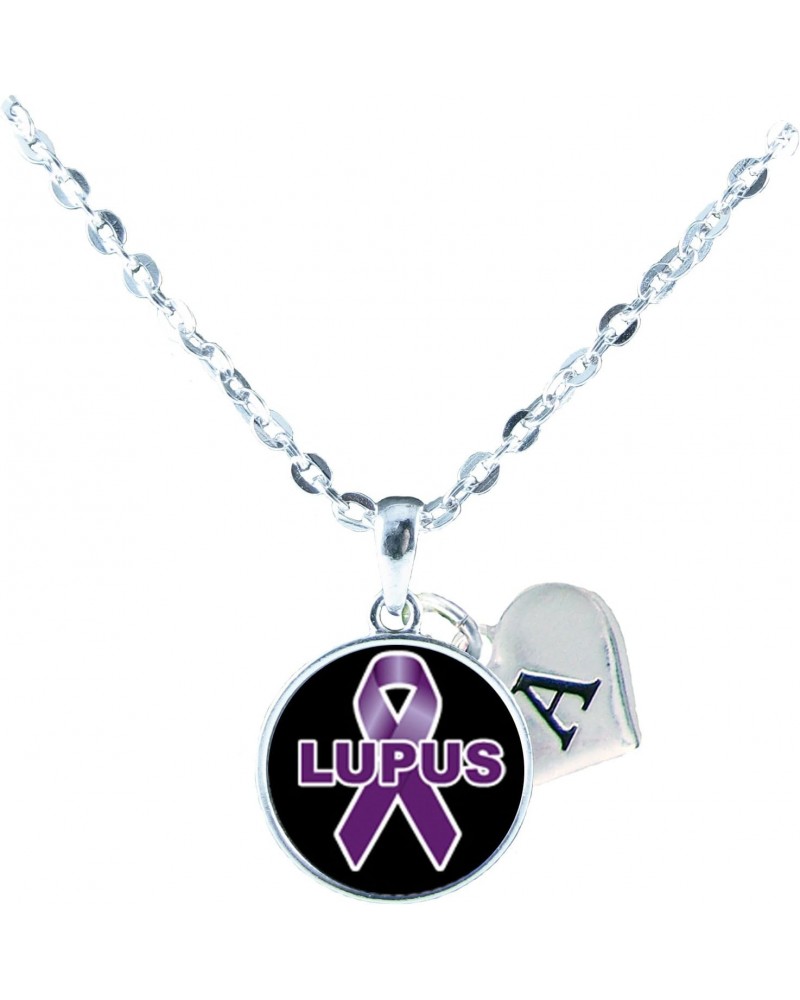 Custom Lupus Disease SLE Awareness Ribbon Silver Necklace Jewelry Choose Initial $14.53 Necklaces