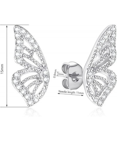 Butterfly Wing Earrings，18K Gold Plated CZ Simulated Diamond Silver Stud Earrings, Tiny Butterfly Cartilage Earrings for wome...